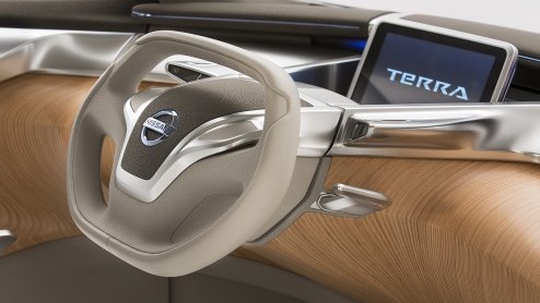 Nissan neemt de TeRRA SUV Concept mee naar Parijs; een SUV met drie elektromotoren en een brandstofcel, unieke stoelopstelling en een draagbaar(!), digitaal instrumentenpaneel.
