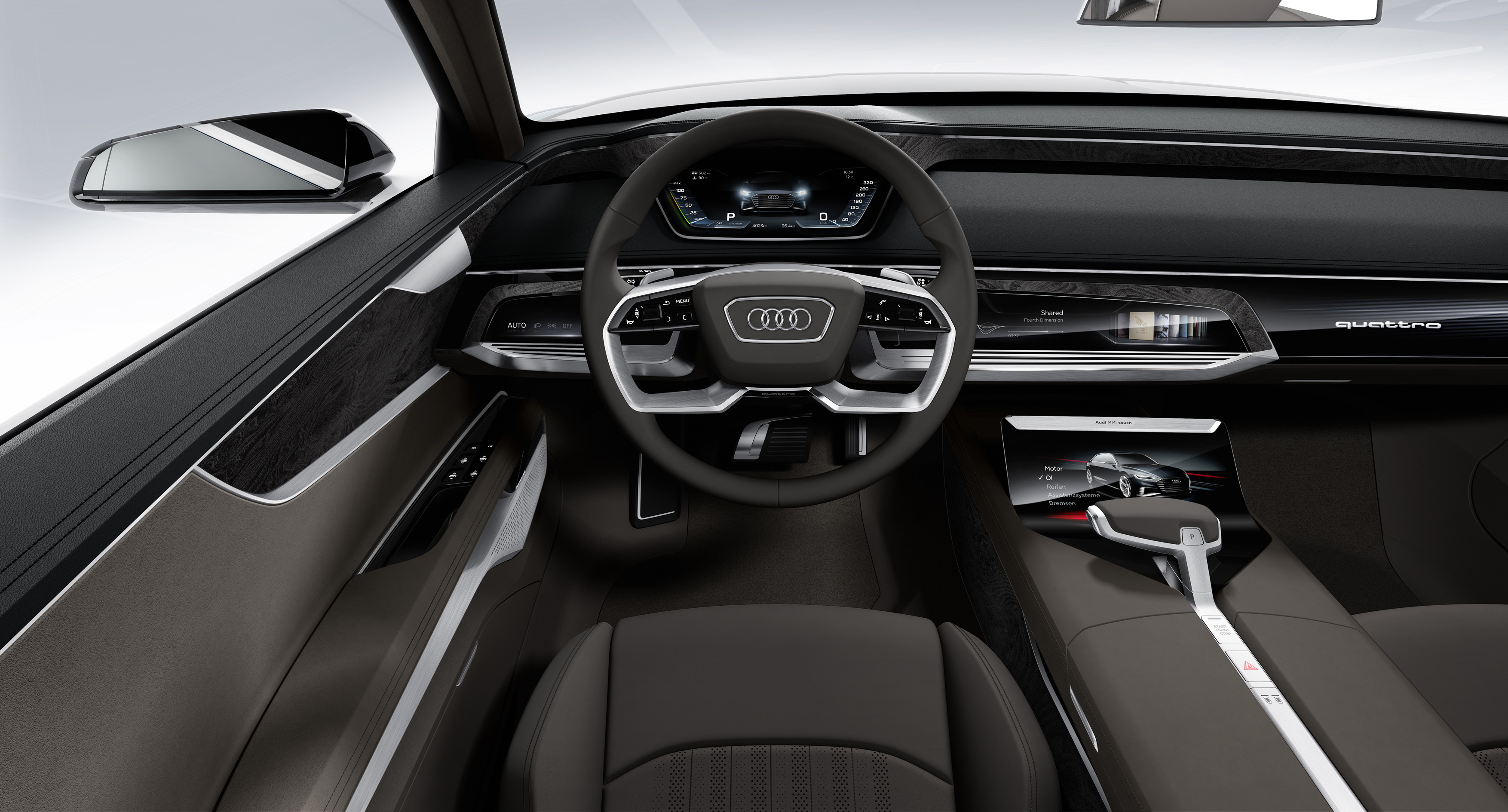 De Audi prologue Avant show car is een plug-in hybride Audi met e-tron quattro, voorzien van de 3.0 TDI en elektromotor. Zijn debuut beleeft hij op de Autosalon van Genve 2015.