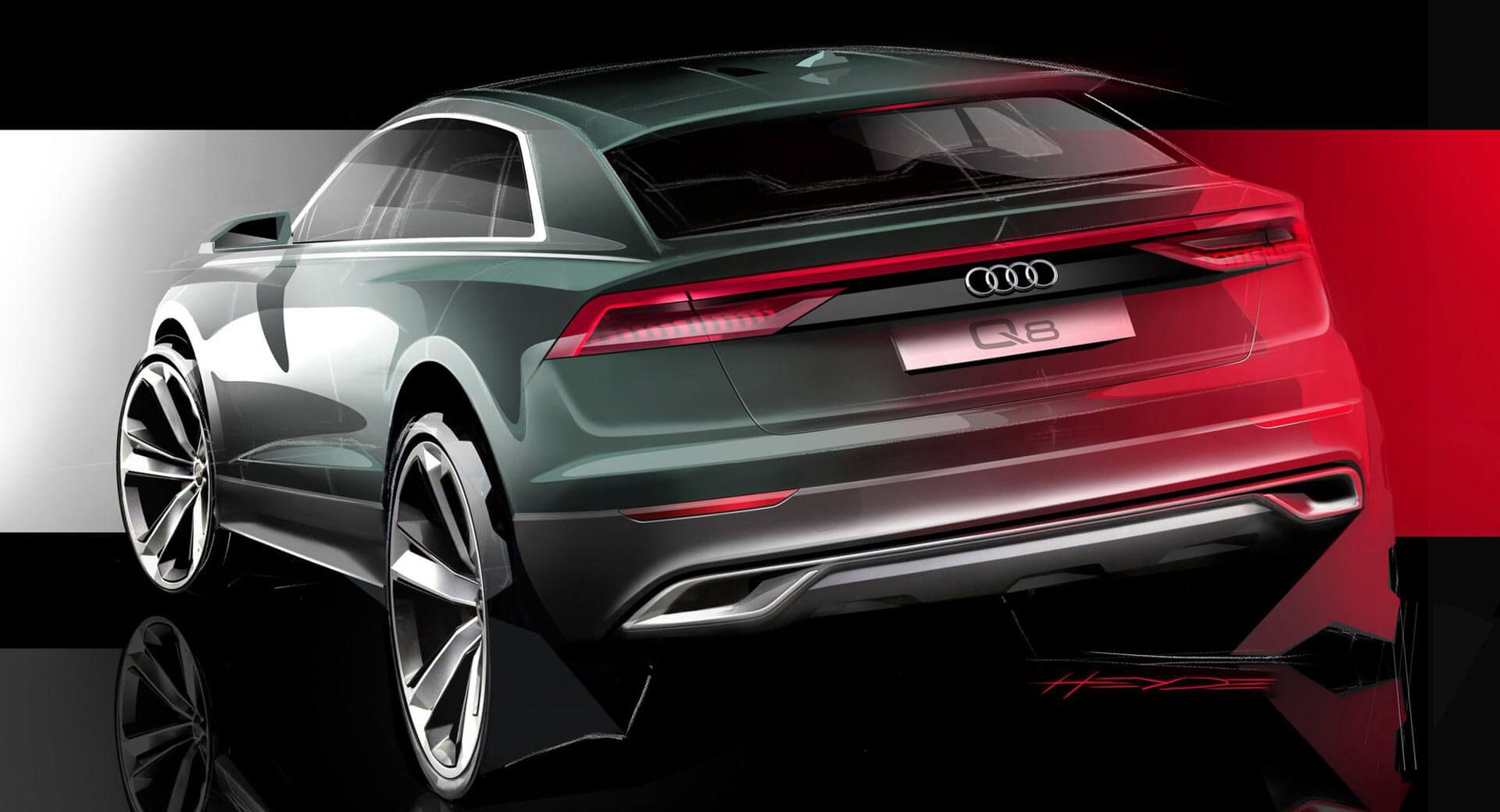 Audi lanceert dit jaar de Q8 waarvan deze schets is vrijgegeven.
