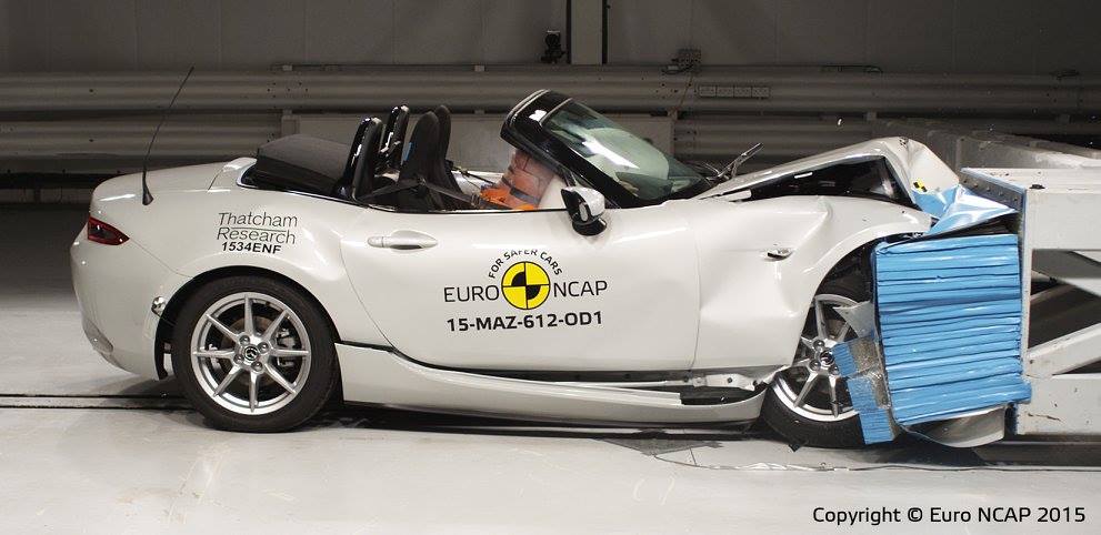 EuroNCAP voert crasthtest uit van Hyundai Tucson, Opel Karl en Mazda MX-5