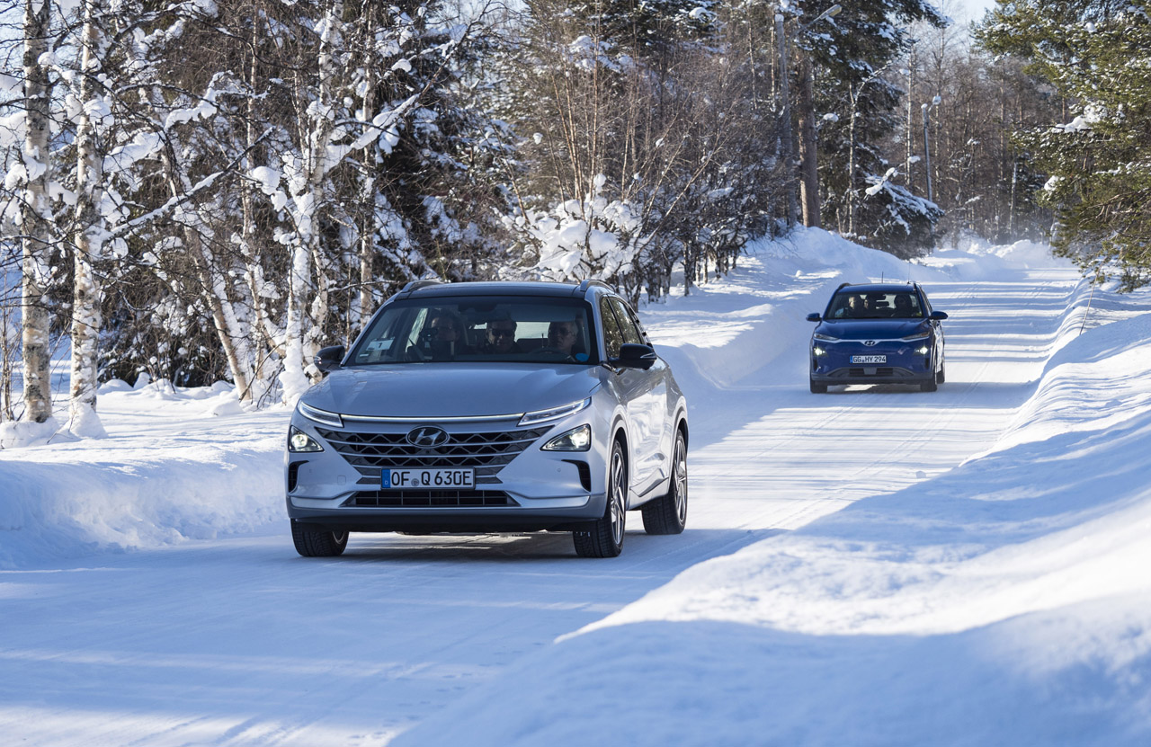 Hyundai testte de nieuwe Kona Electric en Nexo onder extreme winterse omstandigheden.
