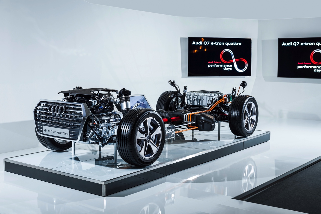 Audi maakt binnen tien jaar elk model minimaal hybride en introduceert daarnaast h-tron waterstoftechniek, elektrische turbo's, g-tron aardgas en draadloos laden.