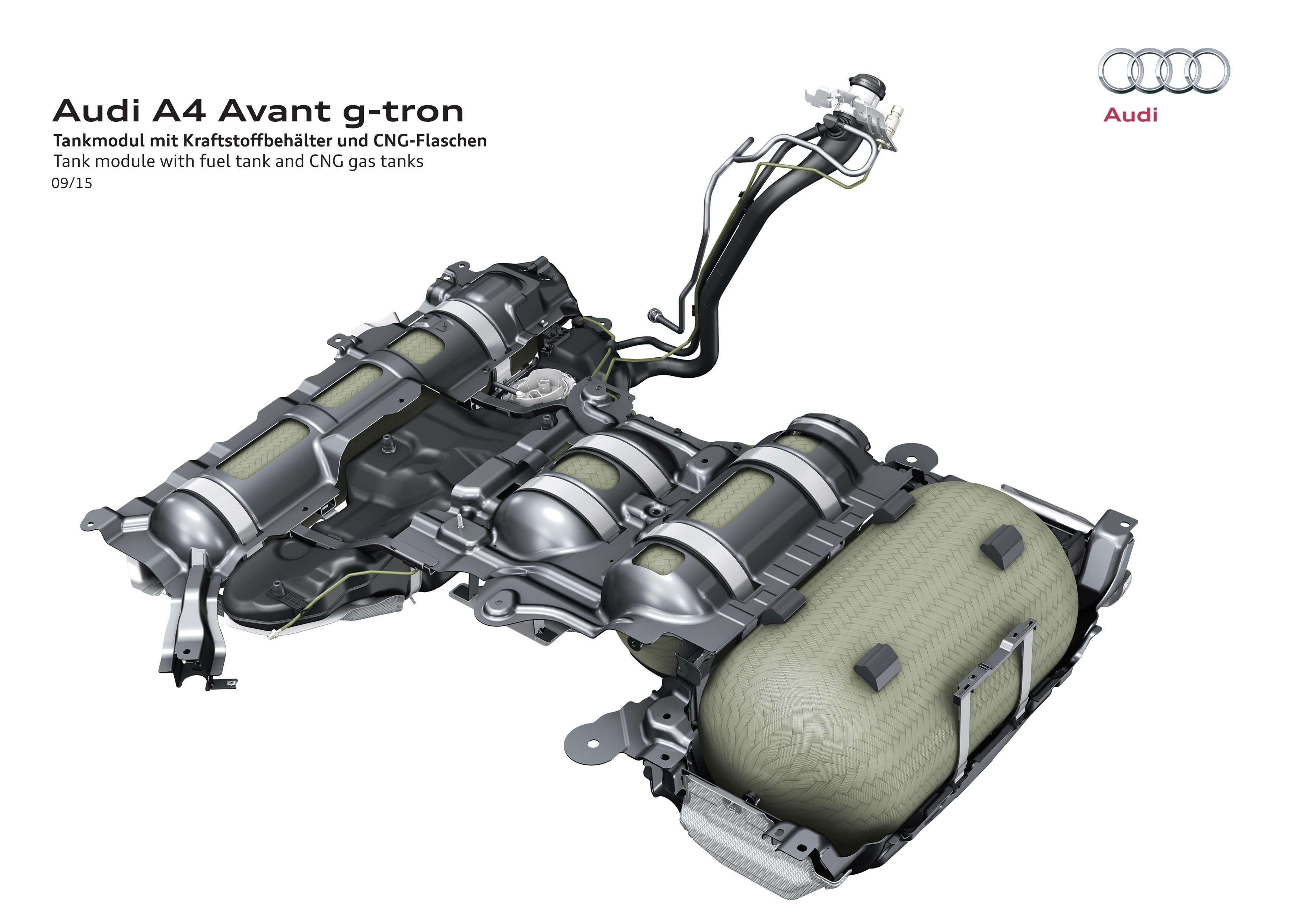 Audi maakt binnen tien jaar elk model minimaal hybride en introduceert daarnaast h-tron waterstoftechniek, elektrische turbo's, g-tron aardgas en draadloos laden.