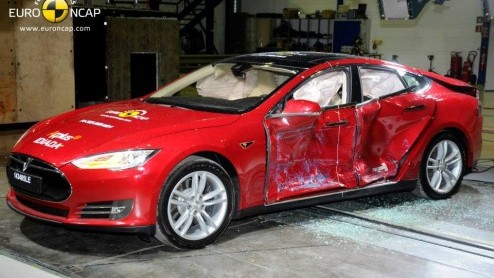 EuroNCAP 2014 test van Suzuki Celerio, Tesla Model S, BMW 2 Serie Active Tourer, Renault Megane facelift, Skoda Fabia en Nissan Pulsar.