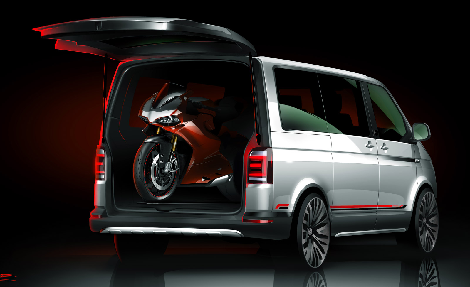 Volkswagen Multivan Panamericana is uitstekend geschikt om een motorfiets in te laden.