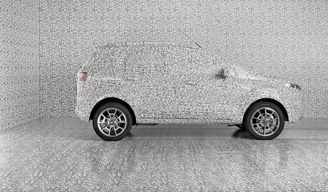 Ford ontwikkelt nieuwe 3D camouflage om het design van prototypen nog even onder de pet te houden. Deze 3D Brick camouflage werd in twee maanden ontwikkeld.