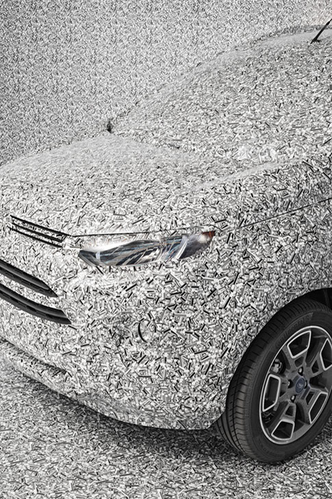 Ford ontwikkelt nieuwe 3D camouflage om het design van prototypen nog even onder de pet te houden. Deze 3D Brick camouflage werd in twee maanden ontwikkeld.