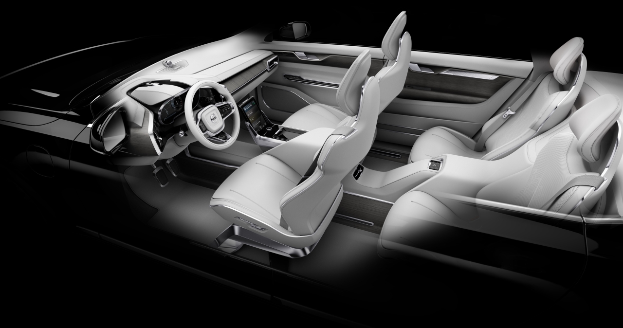 Volvo Concept 26 laat zien hoe het interieur van de zelfrijdende auto zich aanpast aan de rijmodus. De autonoom rijdende auto maakt van een auto-interieur en lounge.