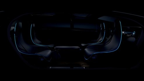 Virtuele kijk op interieur van de autonoom rijdende auto in de ogen van Mercedes-Benz.