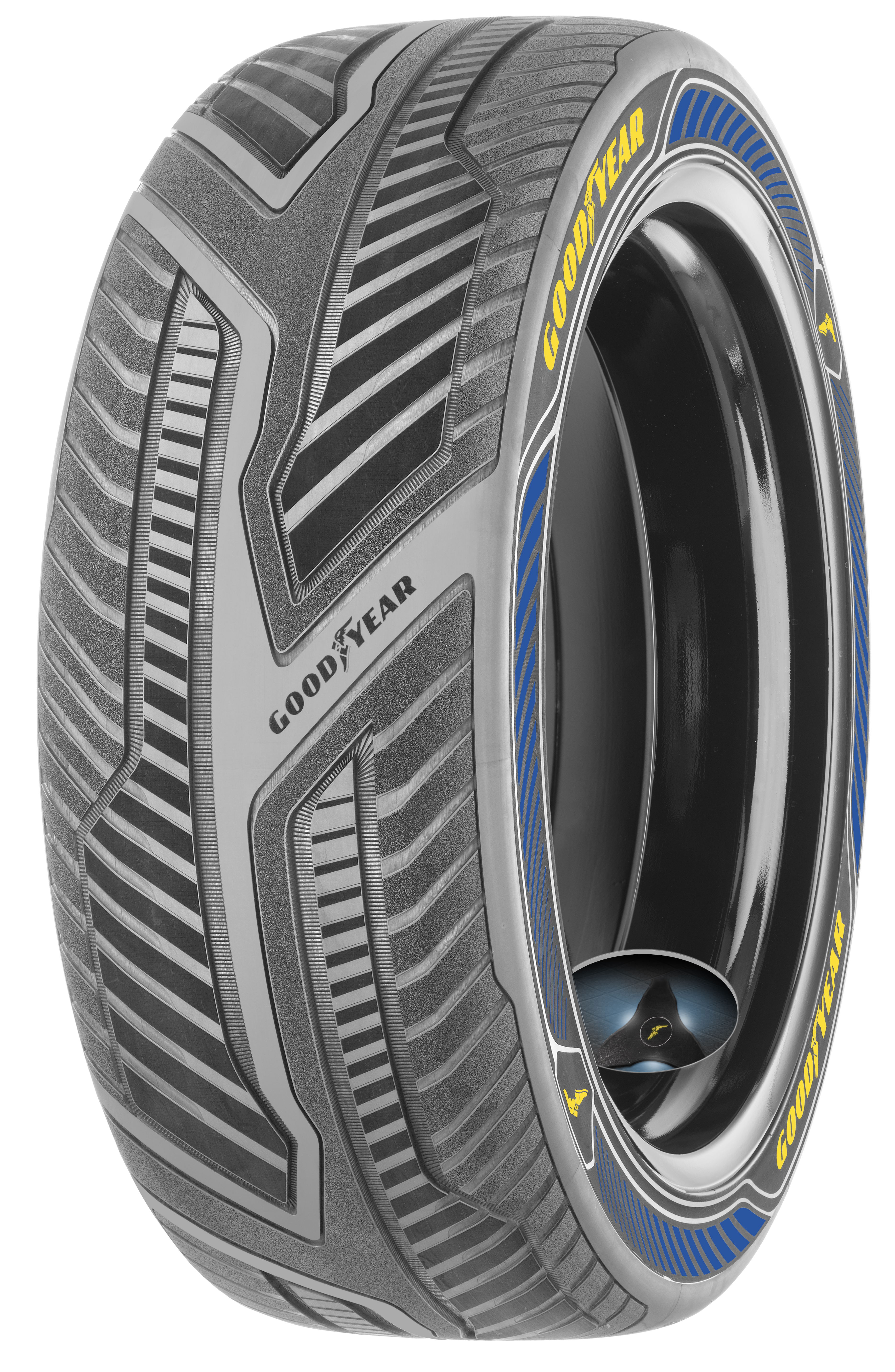 Goodyear werkt aan de perfecte band voor de zelfrijdende auto, een band die met sensoren de toestand van de band en het wegdek informeert aan de autonoom rijdende auto, ten behoeve van meer veiligheid