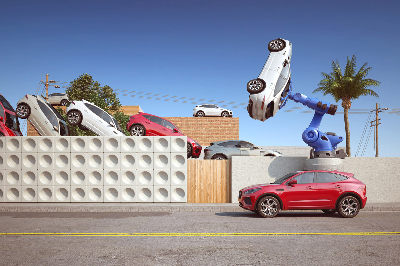 Digitaal kunstenaar Chris Labrooy maakte een aantal bijzondere beelden van de Jaguar E-Pace.