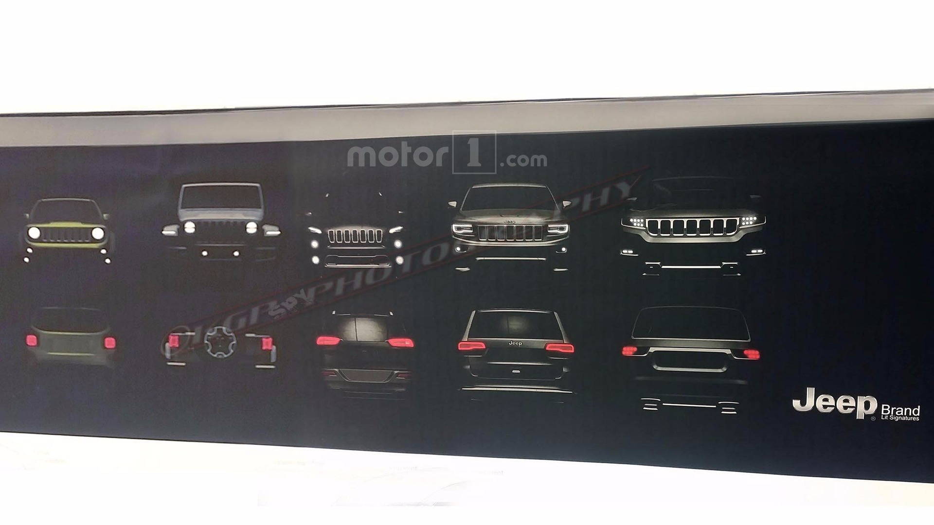 Bij een dealerpresentatie van Jeep in de VS zijn beelden opgedoken van een facelift voor de Jeep Wrangler en van een compleet nieuw model boven de Grand Cherokee.