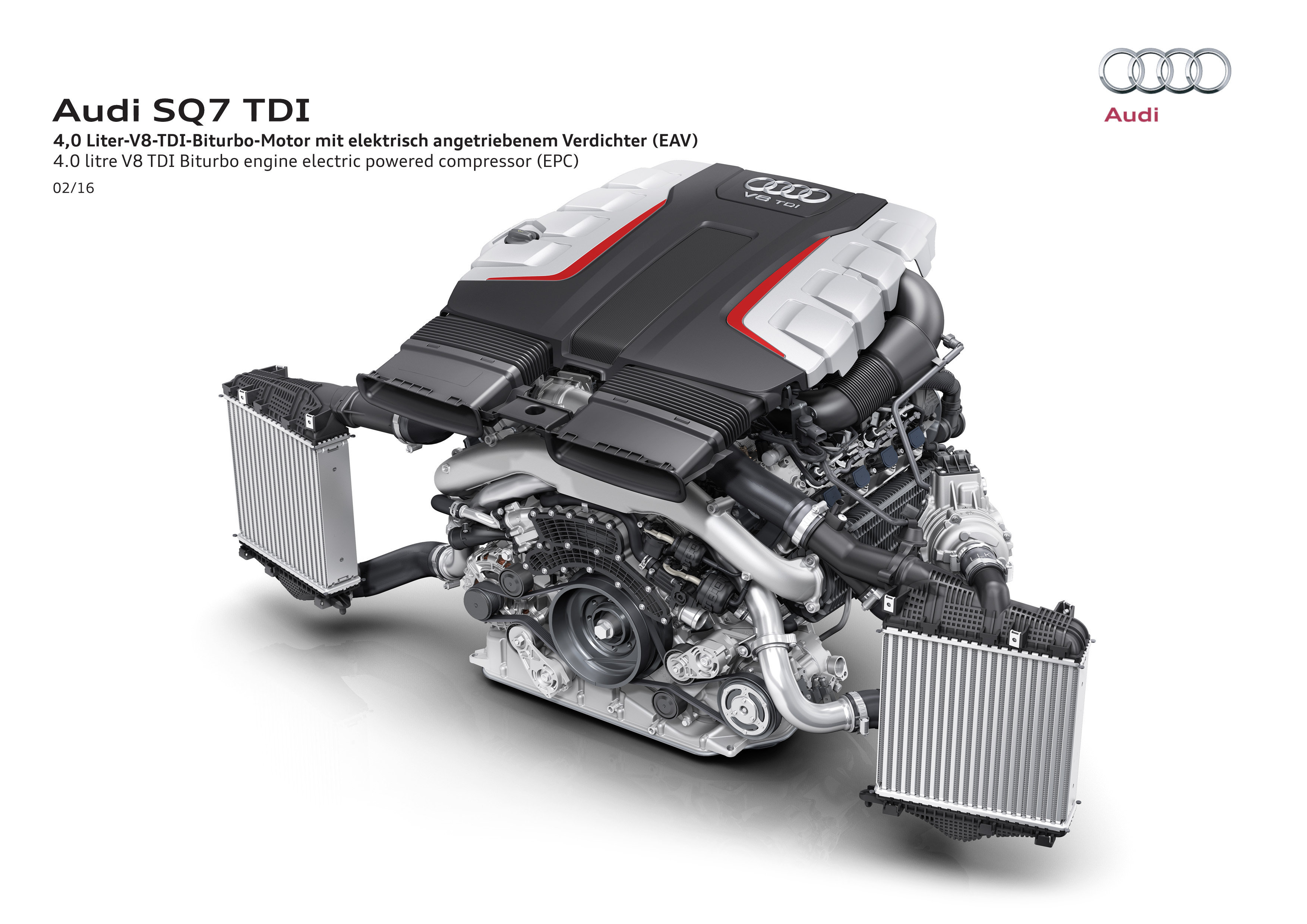 Audi introduceert de topversie van de Q7 met de van 4.0 TDI V8 voorziene SQ7. De sportieve SUV maakt gebruik van twee turbo's en een elektrisch aangedreven compressor.