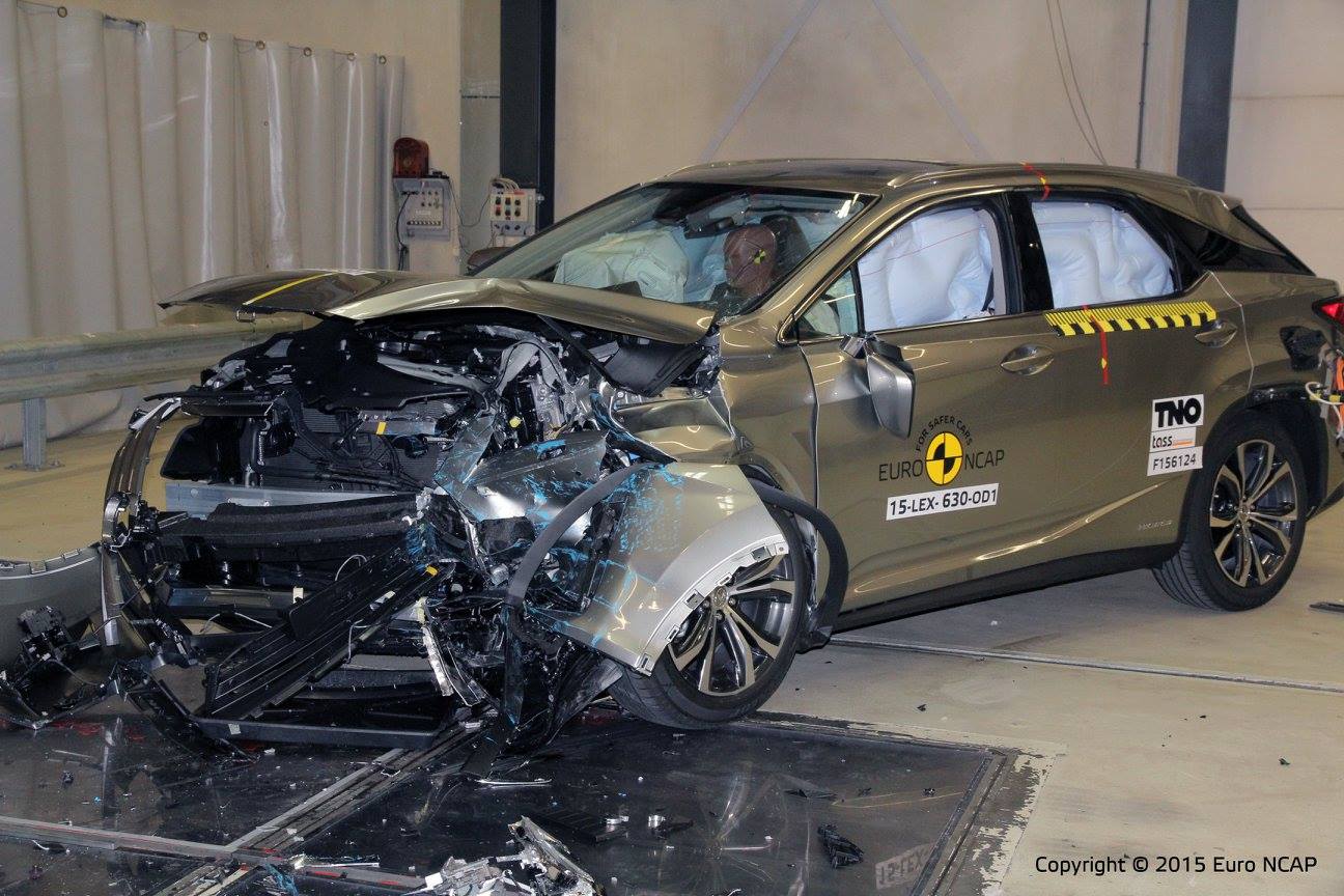 EuroNCAP crashtest resultaten van Kia Optima, Jaguar XE, Mercedes GLC, Opel Astra, Renault Megane & Talisman, Lexus RX, BMW X1 Infiniti Q50 en Kia Sportage 2015. De Lancia Ypsilon scoort matig.
