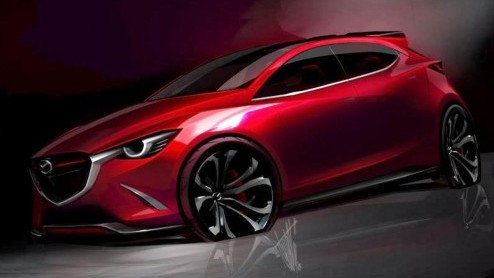 Mazda komt met een plaagstootje van de Hazumi concept, een studiemodel naar de opvolger van de Mazda2, die op de Autosalon van Genve debuteert.