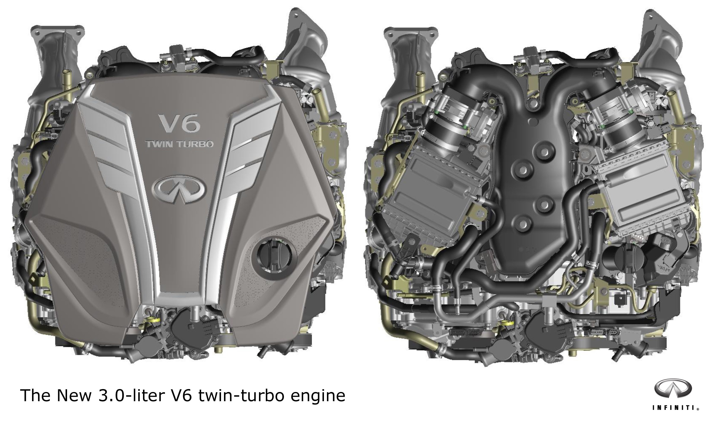 Infiniti vernieuwt de Q50 sedan met een beter onderstel en nieuwe 3.0 VR bi-turbo V6 motor.