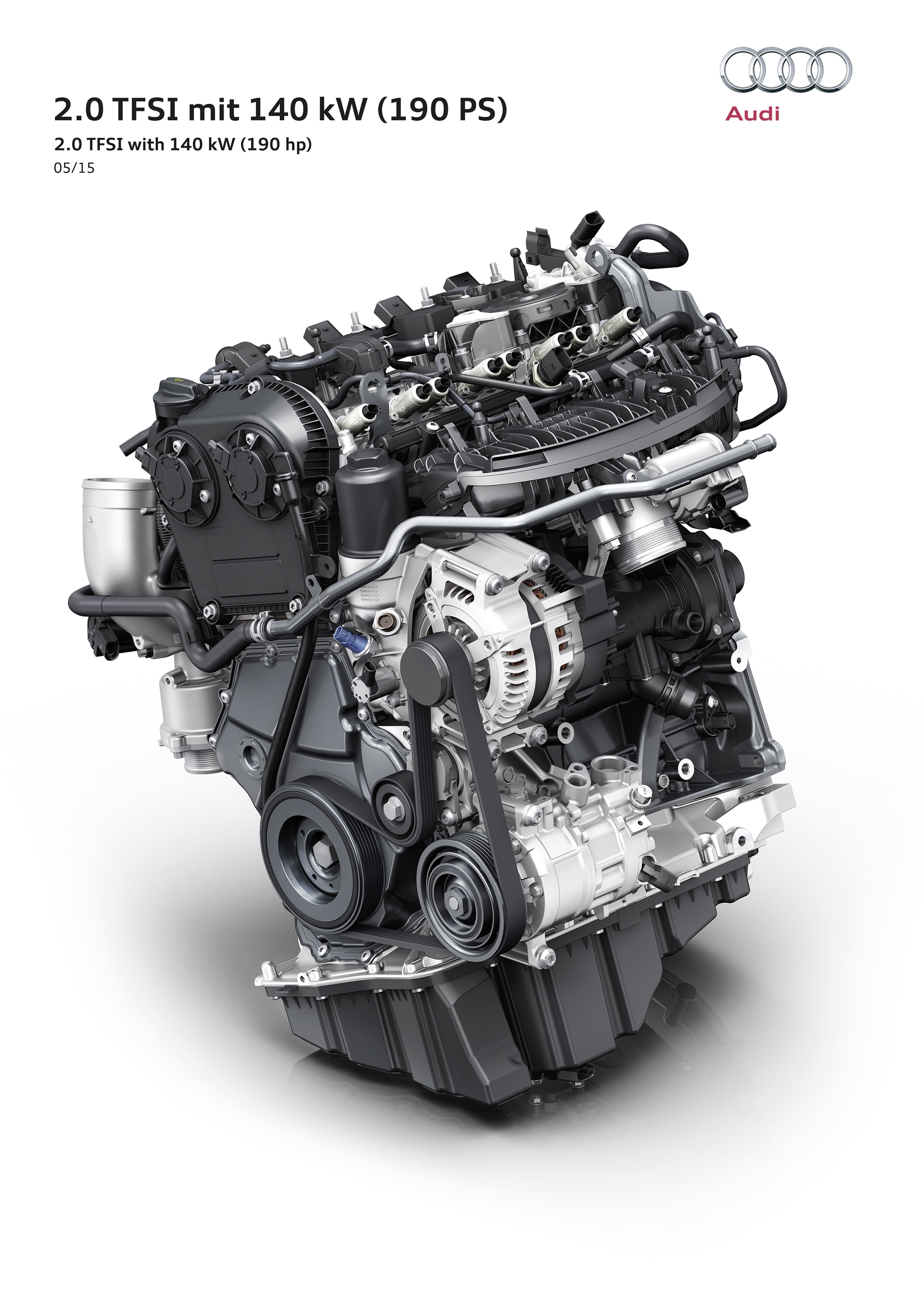 Audi introduceert nieuwe 2.0 TFSI motor met een extra laag verbruik van circa 5.0 l/100km in de nieuwe Audi A4, die eind september 2015 wordt onthuld.