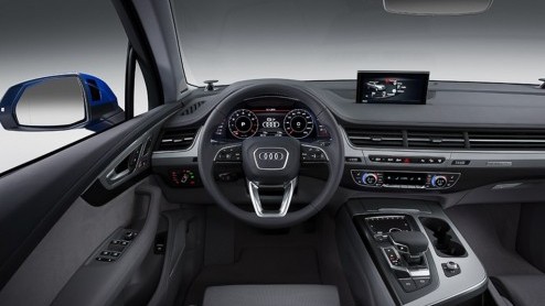 Eerste beelden en nieuwe details van de nieuwe generatie Audi Q7, die zijn debuut maakt op de 2015 NAIAS Auto Show in Detroit.