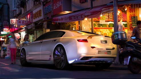 Student ontwerpt Qoros 9 Sedan Concept, een 1 op 4.5 kleimodel.