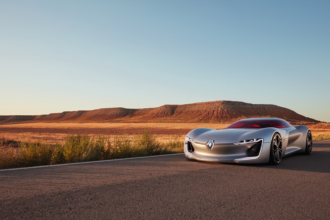 Renault toont op de Autosalon van Parijs de TreZor conceptcar, die een voorproefje geeft van Renaults nieuwe designtaal en technologien, waaronder autonoom rijden.