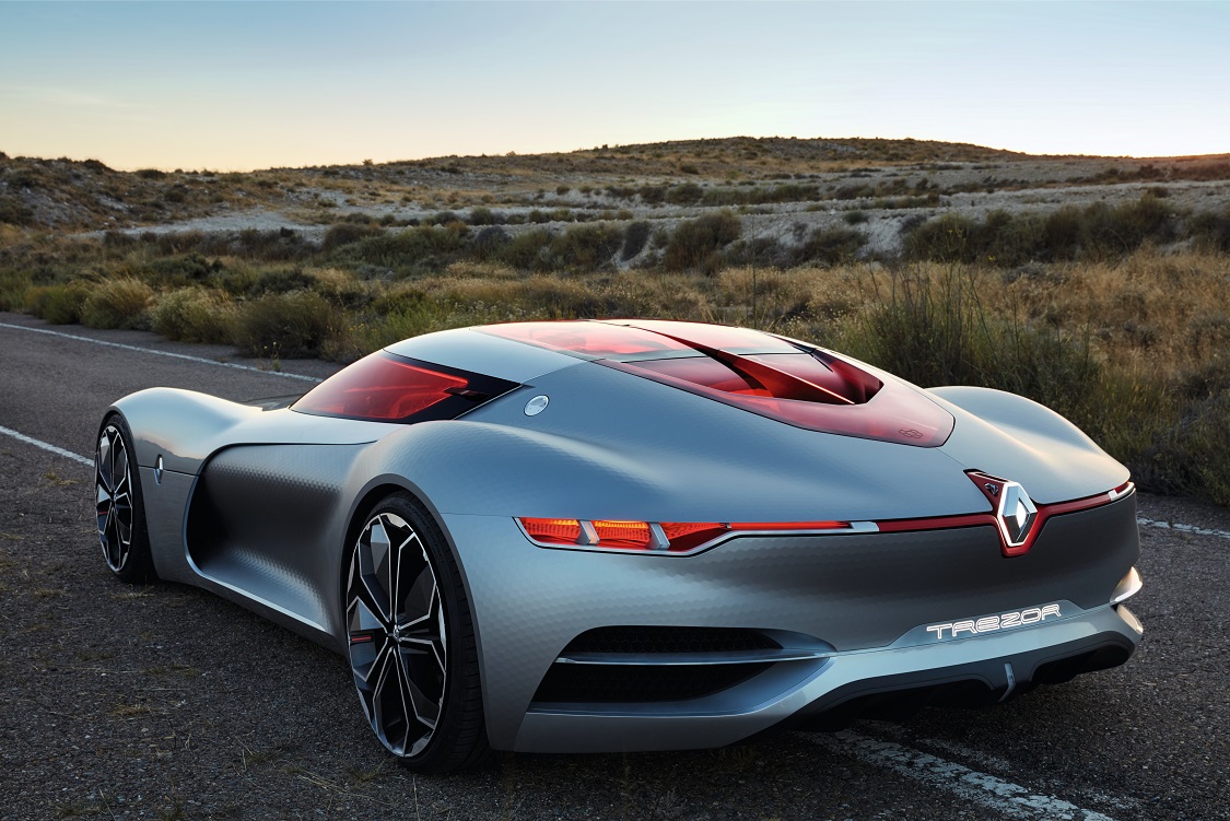 Renault toont op de Autosalon van Parijs de TreZor conceptcar, die een voorproefje geeft van Renaults nieuwe designtaal en technologien, waaronder autonoom rijden.