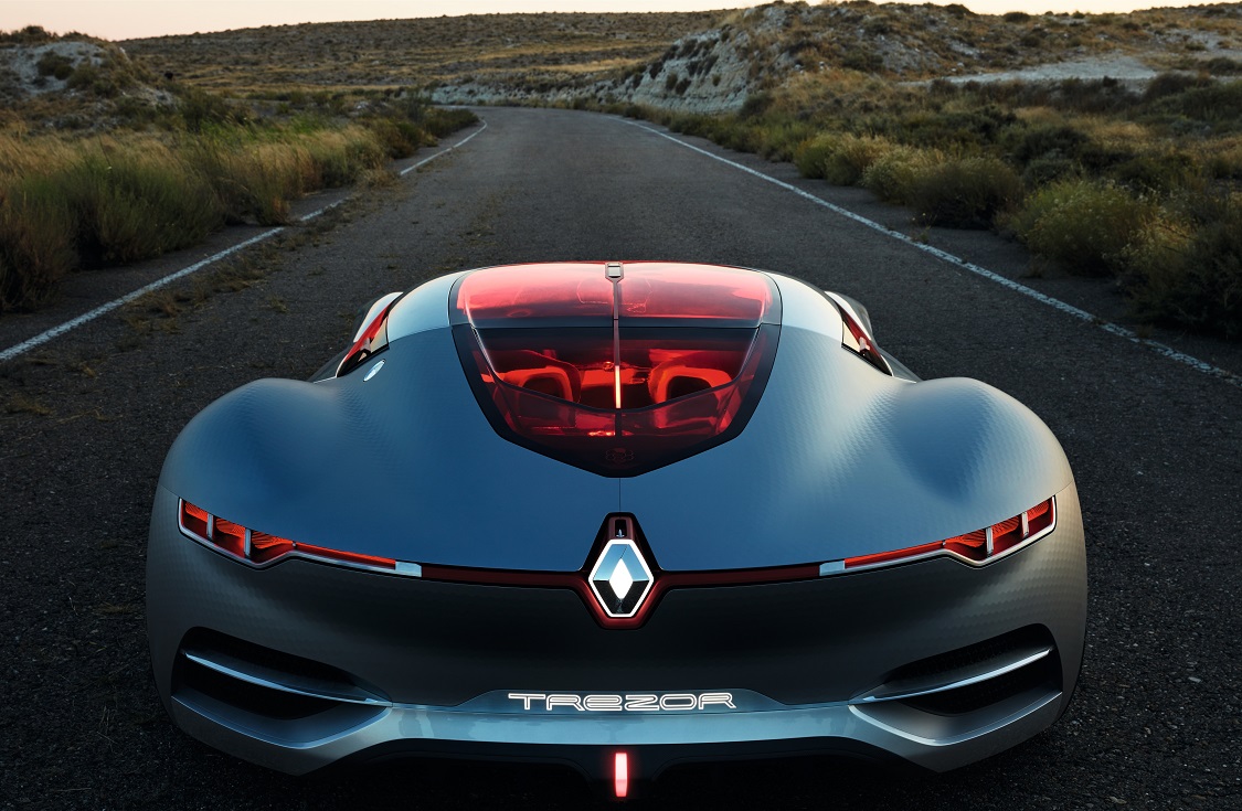 Renault toont op de Autosalon van Parijs de TreZor conceptcar, die een voorproefje geeft van Renaults nieuwe designtaal en technologien, waaronder autonoom rijden.