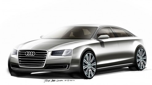 Komende woensdag haalt Audi het doek van de vernieuwde A8. Met een paar schetsen van het exterieur probeert Audi de spanning wat op te bouwen. Aan verdere informatie ontbreekt het nog.