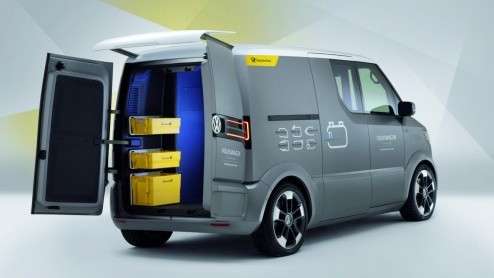 Maak kennis met de Volkswagen eT; een kleine bestelauto met elektrische aandrijving. Handig voor bezorgdiensten zoals die van de Deutsche Post. Niet zo gek dus dat de Duitsers het postbedrijf heeft la