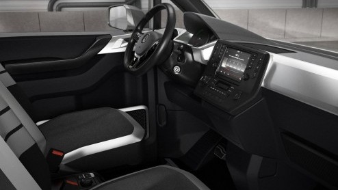 De Volkswagen e-Co-Motion is een elektrisch aangedreven bedrijfswagen met modulair accuconcept.