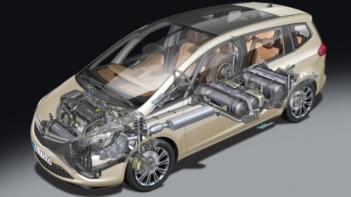 De nieuwe Opel Zafira Tourer is naar wens bivalent. Opel levert de MPV met een 1.6 liter turbomotor die ook op aardgas kan rijden. De CO2-uitstoot bedraagt slechts 129 gram en dat betekent bijtellings