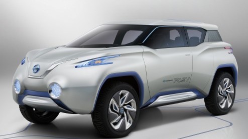 Nissan neemt de TeRRA SUV Concept mee naar Parijs; een SUV met drie elektromotoren en een brandstofcel, unieke stoelopstelling en een draagbaar(!), digitaal instrumentenpaneel.