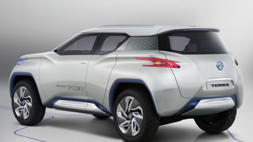 Nissan neemt de TeRRA SUV Concept mee naar Parijs; een SUV met drie elektromotoren en een brandstofcel, unieke stoelopstelling en een draagbaar(!), digitaal instrumentenpaneel.