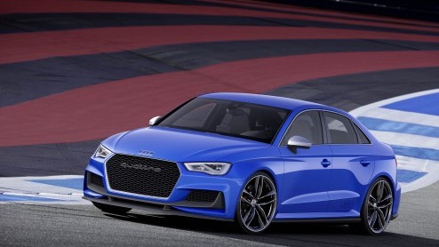 Audi presenteert de A3 clubsport quattro concept. De vierdeurs sedan is gebaseerd op de S3 Limousine, maar haalt zijn kracht uit een opgepompte 2.5 liter vijfcilinder turbomotor met liefst 525 pk.