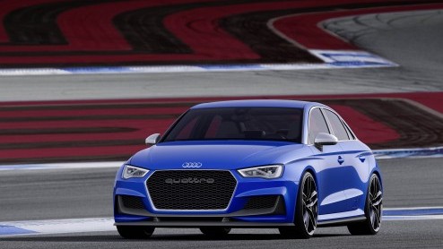 Audi presenteert de A3 clubsport quattro concept. De vierdeurs sedan is gebaseerd op de S3 Limousine, maar haalt zijn kracht uit een opgepompte 2.5 liter vijfcilinder turbomotor met liefst 525 pk.