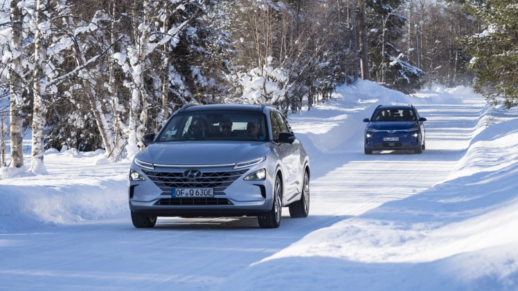 Hyundai testte de nieuwe Kona Electric en Nexo onder extreme winterse omstandigheden.