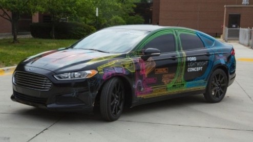 Ford heeft in San Fransico de Lightweight Concept onthuld. Het studiemodel lijkt verdacht veel op een Ford Fusion, maar is voornamelijk opgebouwd uit aluminium en andere lichtgewicht materialen.