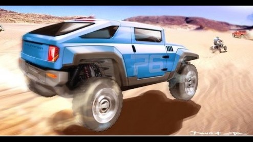 Hummer toont een nieuwe concept. Zou dit dan die kleinere Hummer zijn waar over gesproken wordt? De autobouwer zette drie studenten aan het werk om een ontwerp te maken, die vervolgens met bijgaand re