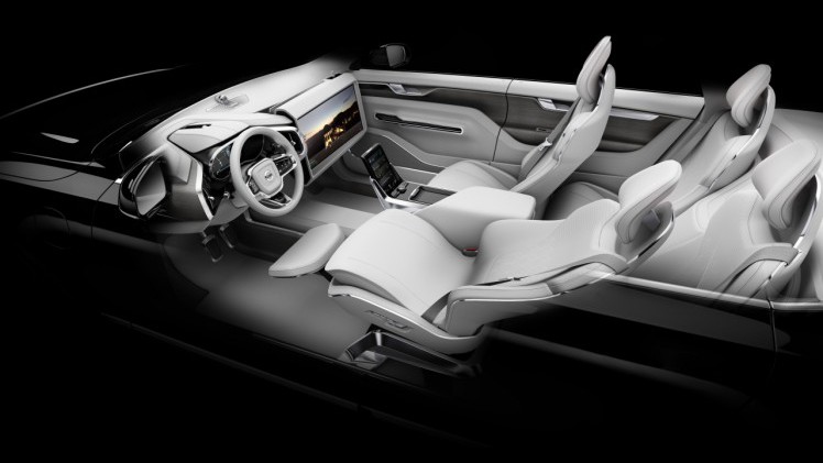 Volvo Concept 26 laat zien hoe het interieur van de zelfrijdende auto zich aanpast aan de rijmodus. De autonoom rijdende auto maakt van een auto-interieur en lounge.