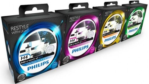 Koplampen pimpen met een kleurtje. Het mag en kan voortaan. Philips ColorVision is de eerste koplamp met een kleur in de reflector. Er is keuze uit de kleuren blauw, groen, geel of paars.