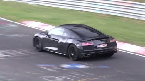 Spy video Audi R8, die in 2015 wordt gentroduceerd.