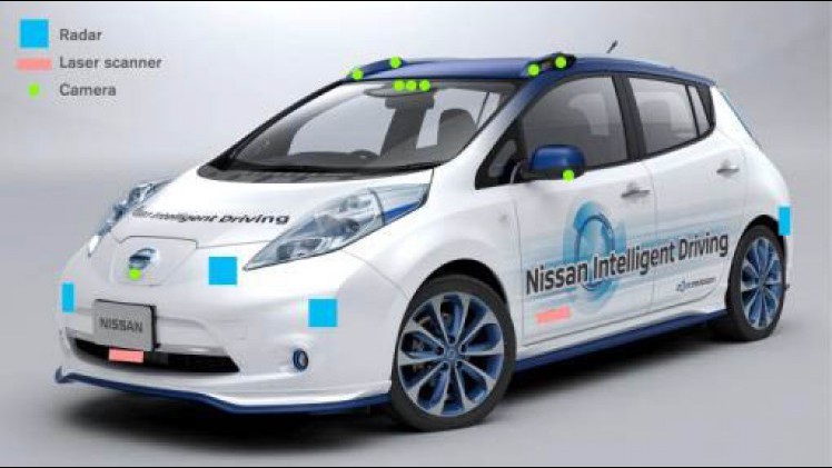 Nissan LEAF als zelfrijdende auto gepresenteerd in Japan. Boordevol techniek voor autonoom rijden kan dit prototype zelf rijden in Piloted Drive 1.0.
