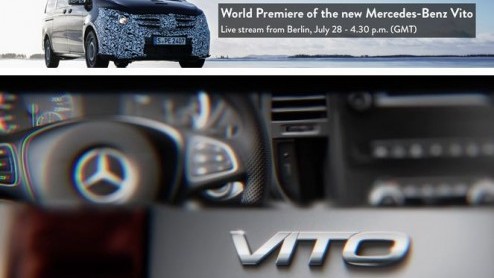 Onthulling nieuwe Mercedes-Benz Vito op 28 juli 2014, de Mercedes bedrijfswagen volgt na de introductie van de V-Klasse, die voorheen Viano werd genoemd.
