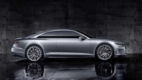 Audi prologue showauto vertegenwoordigt nieuw design en technische innovaties zoals vierwielbestuing en 48V subsysteem.