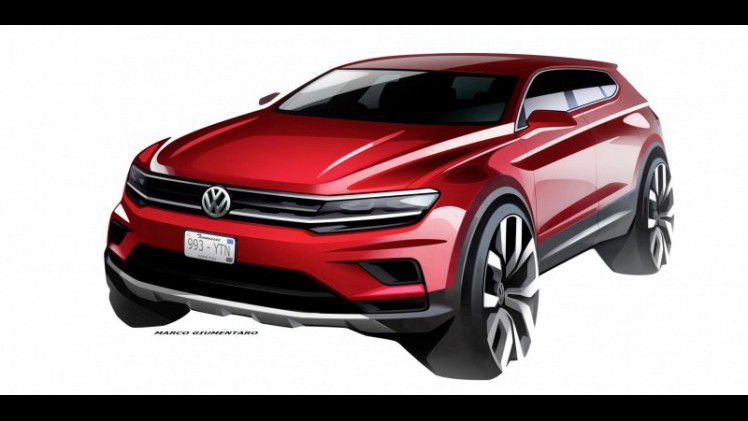 Volkswagen geeft met deze schetsen alvast een opwarmertje voor de verlengde Tiguan, de Allspace, die het merk op de autoshow van Detroit zal presenteren.