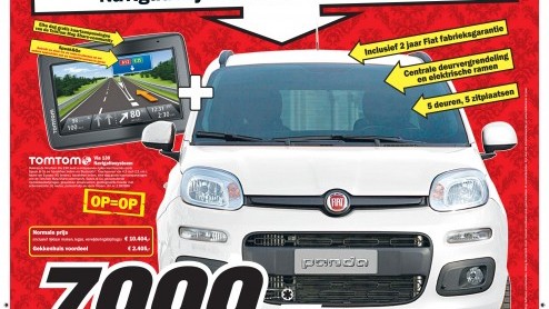 Fiat doet mee met de Gekkenhuisdagen van de Mediamarkt en zet een nieuwe Panda in 29 vestigingen voor een prijs van 7999 euro in plaats van 9290 euro. Met gratis TomTom. Rennen!