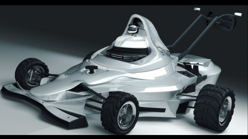 Speciaal voor de liefhebbers van tuinieren n gemotoriseerde voertuigen heeft Kadeg Boucher een Formule 1 grasmaaier ontwikkeld. Het vlotte maar praktische apparaat is wel een virtuele concept.