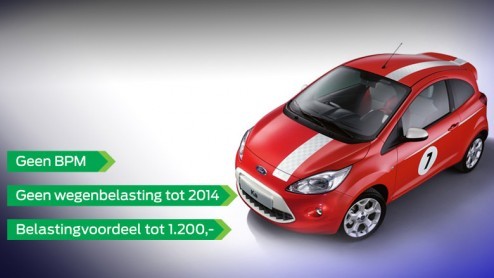Ford ziet met lede ogen aan hoe allerlei stadsauto's BPM- en belastingvrij door het leven gaan. De importeur heeft echter een creatieve oplossing om de Ka ook belastingvrij aan te bieden; Ford betaalt