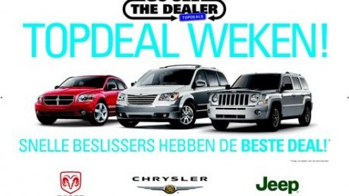 Bij Chrysler, Jeep en Dodge kun je nu gemakkelijk een deal sluiten. De Topdealweken gaan van start, waarbij de voorraad nieuwe modellen en de bijbehorende scherpe prijs online te bekijken is.