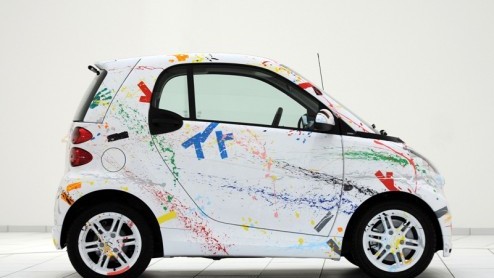 Smartjes zijn vaak echte eye-catchers. Daar doet deze smart fortwo sprinkle by Rolf Sachs helemaal eer aan. De Zwitserse ontwerper nam het smartcredo open your mind letterlijk en heeft zich creatief
