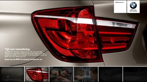 De nieuwe X3 komt er aan. BMW geeft ons alvast (on)bedoeld een sneak preview met een paar afbeeldingen die een klein deel van de compacte SUV - correctie SAV - onthullen.